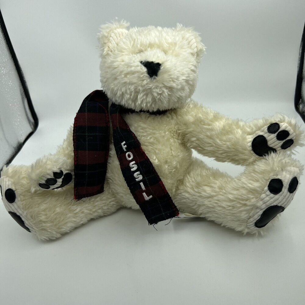 Fossil Beige Cream Teddy Bear Stuffed Animal Plush Plaid Scarf Sitting